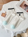 Beige speckled knit crew socks with black cat embroidery and blue toe detail - One Size / Black Cat Embroidery