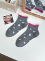 Chic grey ankle socks with white polka dots and vibrant pink rolled cuffs for women - One Size / Dark Gray with Pink Trim