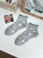 Japanese style grey cotton socks with white polka dots and green rolled cuffs - One Size / Light Gray with Green Trim