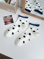 Japanese style white cotton socks with large navy polka dots and rolled cuffs - One Size / White with Blue Cuff