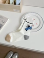 White crew socks with cute cartoon calf pattern and ribbed cuffs for women - One Size / White Donkey