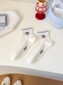 White cotton ankle socks for women with cute puppy embroidery and light blue ruffled cuffs - Jacquard Puppy