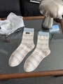 Striped combed cotton crew socks in cream and light blue with a Felicity logo tag - One Size / Blue (Cream Blue Coffee Stripes)