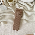 Scaldamuscoli spessi in maglia marrone caffè con coste verticali ed etichetta di marca - Taglia unica / Marrone chiaro