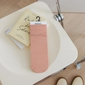 Mid-calf coral pink cotton socks with ribbed texture and MEKKI brand tag display - Orange Pink