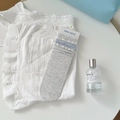 Hellgraue Baumwollsocken mit hellblauen Akzenten und weißen Bommel-Rüschen am Bündchen - Grau Bubble Manschette Spitze