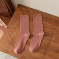 Retro dusty pink wide ribbed crew socks for women featuring cozy cotton texture - Dusty Pink