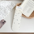 White crew socks with green and blue floral pattern and elastic ruffled cuffs for women - White Small Floral