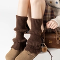 Brown knitted leg warmers with vertical ribs and cable knit trim for winter warmth - One Size / Coffee