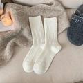 Calcetines de lana de punto trenzado color blanco crema para mujer en estilo casual - Blanco