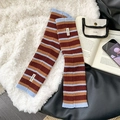 Calentadores de punto a rayas marrones, amarillas y azules con etiqueta KIKI SOX - Talla única / Azul Marrón