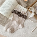Oatmeal vintage plaid ruffle trim socks with button detail for women school style - One Size / Beige