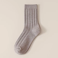 Calcetines de hombre gris cálido con textura de rayas verticales para otoño e invierno - Talla única / Caqui