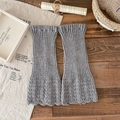 Gray knitted leg warmers featuring ribbed texture and retro lace crochet hollow design - One Size / Light Gray