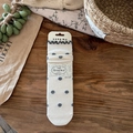 Retro beige crew socks with grey polka dots and ruffle edges on wood background - Off-White Polka Dot