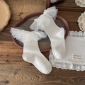 Calze bianche stile Lolita con volant in rete multistrato e decorazioni in pizzo - Bianco
