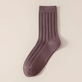 Men's ribbed crew socks in elegant taupe color with a premium vertical texture finish - One Size / Coffee