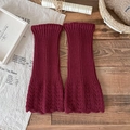 Jambières en tricot bordeaux avec dentelle ajourée vintage et bords ondulés - Taille unique / Bordeaux