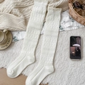 Chaussettes montantes en laine blanche avec bordure dentelle et motif losanges - Taille unique / Blanc