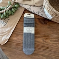 Gray vintage-style wool socks with hollow knit design and decorative brand packaging - Gray Textured
