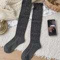 Chaussettes hautes gris foncé en maille ajourée avec bordure festonnée vintage - Taille unique / gris foncé