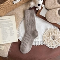 Calze spesse in lana beige avena con trama a treccia e caldo design a costine invernali - Taglia unica / Caffè Scuro