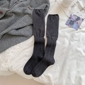 Japanese style dark grey knit calf socks with vertical ribbed texture for women - One Size / Dark Gray