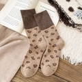 Vintage brown leopard print knitted mid-calf socks with thick warm winter fabric - One Size / Light Coffee