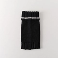 Japanese style black knitted leg warmers with white stripes and waffle texture - One Size / Black