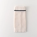 Thick waffle knit cream leg warmers with black striped ribbed cuffs for women - One Size / Off-white
