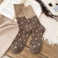 Vintage leopard pattern crew socks in coffee brown knit with thick warm wool texture - One Size / Dark Coffee