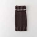 Thick coffee brown knit leg warmers with white stripe accent and ribbed cuffs - One Size / Brown