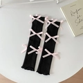 Schattige zwarte gebreide beenwarmers in balletstijl met roze satijnen strikken en ribbels - Eén maat / Zwart met Roze Strik