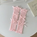 Pink balletcore leg warmers with ribbon bows and ruffle edges in soft rib knit - One Size / Pink