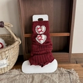 Burgundy ballet core leg warmers with heart lace and red ribbon bows in ribbed knit - Heart Pattern Bow