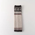Fair Isle knit leg warmers in beige with snowflake patterns and ribbed cuffs - One Size / Brown