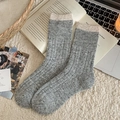 Thick wool blend winter socks with cable knit texture in heather grey and beige - Light Gray