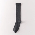 Solid dark grey calf high socks in soft knit fabric with ribbed cuffs for women - One Size / Dark Gray