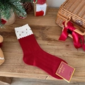 Red and white mid-calf socks with floral embroidery and white ruffled edges - Floral Cuff
