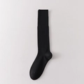 Knee-high black wool blend socks with vertical knit pattern for women in minimalist style - One Size / Black