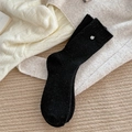 Chic black wool blend crew socks with rib knitting and a small silver metal charm detail - One Size / Black