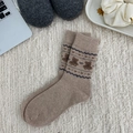 Brown knit wool socks featuring cute bear patterns and black bows in a cozy home setting - Khaki (Brown Bear Pattern)