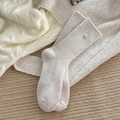 Beige wool blend socks with silver button accent and stylish ribbed knit texture - One Size / Beige