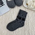 Deep grey knit socks featuring a black cat pattern for autumn and winter warmth - Dark Grey (Black Cat Heart Pattern)