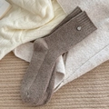 Coffee brown thick wool socks for women with rib knit texture and shell button detail - One Size / Light Coffee