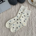 Calze color crema con fiori blu e marroni e bordi ondulati a balze eleganti - Taglia unica / Bianco Sporco Floreale