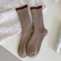 Calcetines gruesos de punto de algodón marrón con detalles de canalé en casa - Talla única / Café Claro