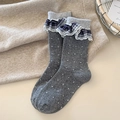 Vintage grey wool crew socks with white polka dots and lace trim ruffle cuffs - Gray