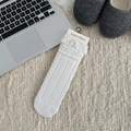 White cotton lace trim crew socks with cable knit texture for sweet Lolita style - White