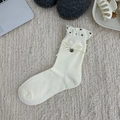 Creamy white crew socks with bubble lace trim and bow charm in Japanese sweet style - Cream White Bow Style